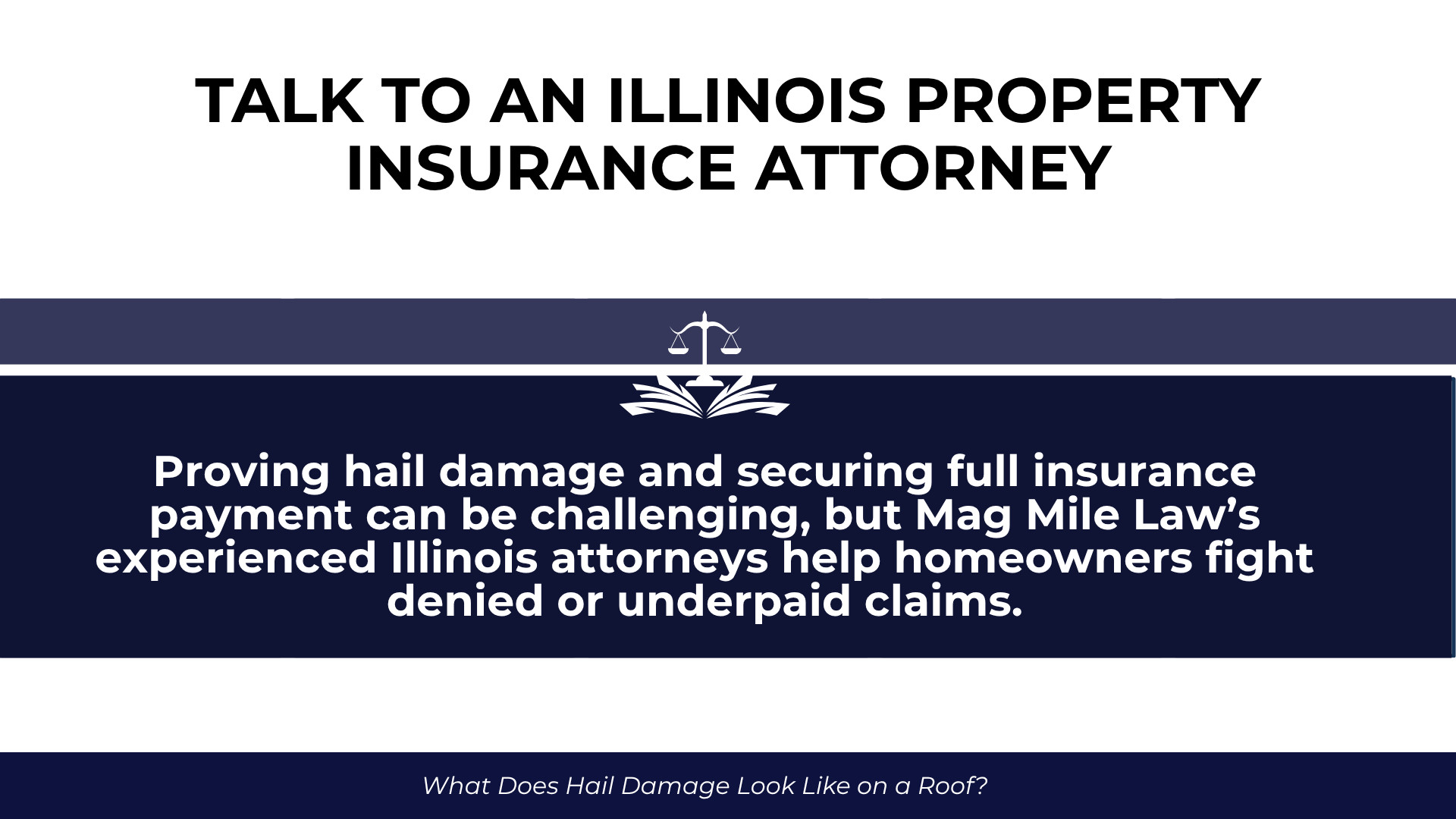 Legal scales and text encouraging homeowners to seek attorney help for denied or underpaid hail damage claims