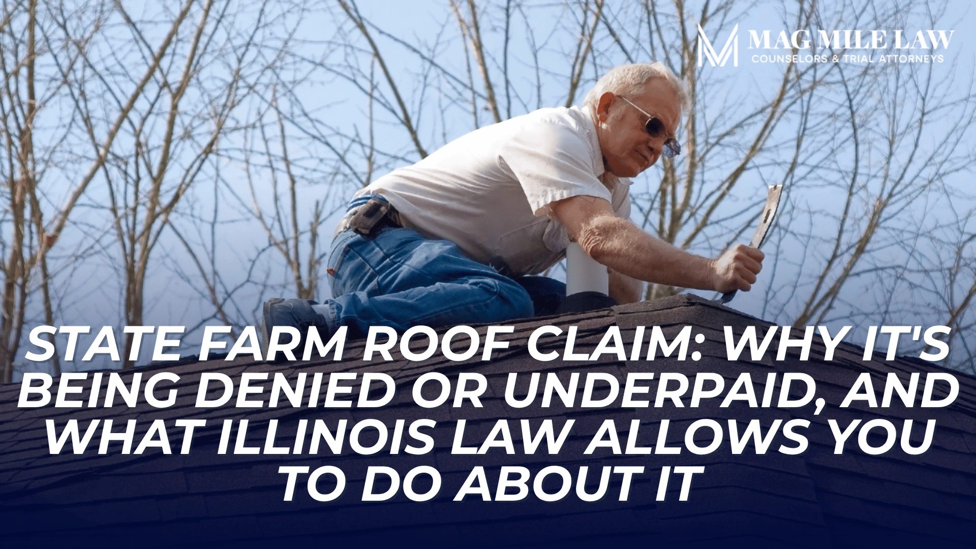 Homeowner inspecting roof shingles introduces denied or underpaid roof claims and Illinois legal options.