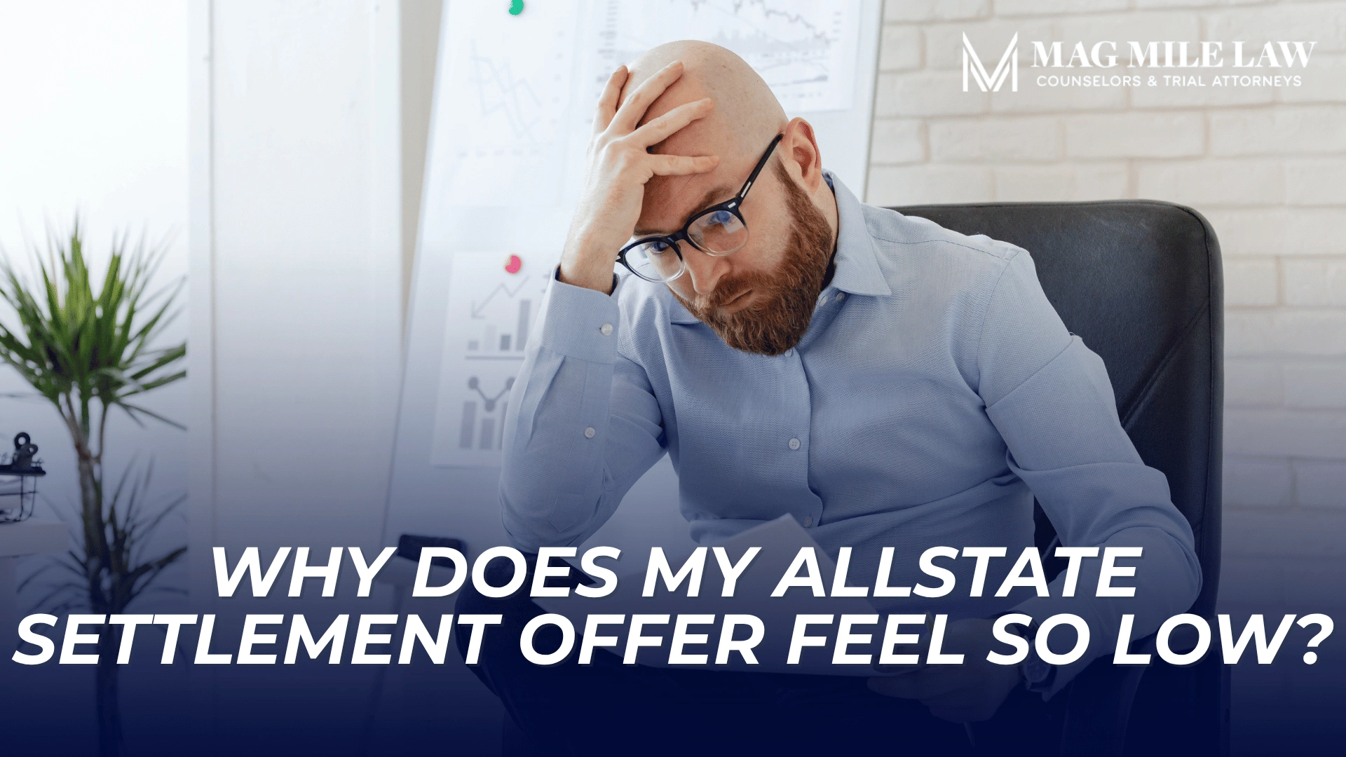 Frustrated policyholder at a desk introduces discussion of low insurance settlement offers and claim disputes.